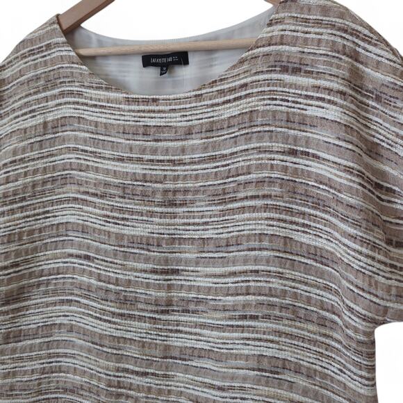 Lafayette 148 New York Top Womens 12 Textured Neutral Knit Silk Cotton Blouse - Picture 2 of 6